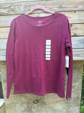 St John’s Bay Essential Long-Sleeve 100% Cotton Crewneck Top Size Medium